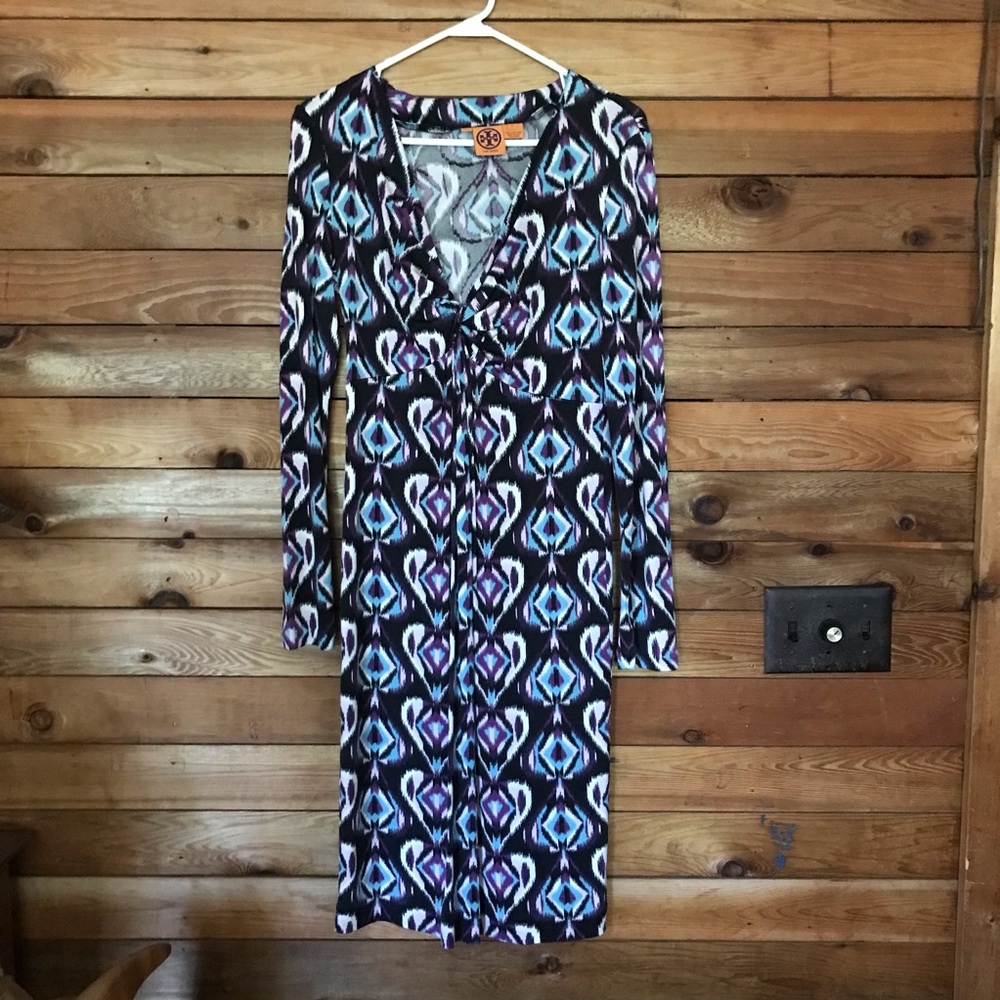 Tory Burch Silk Black/Purple Midi Dress L